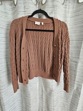 Cyrus Rust Cable Knit Cardigan Sweater